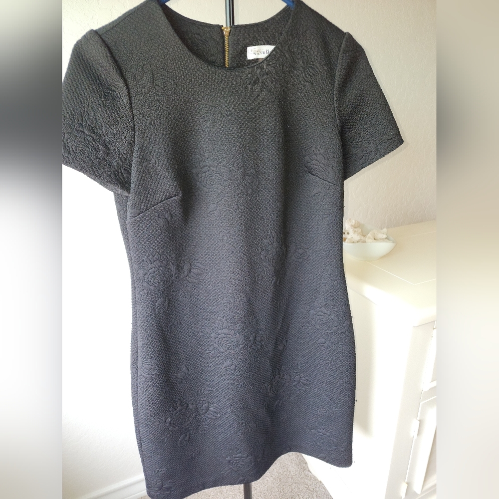 Calvin Klein Dress Womens Size 4 Black Floral Knit Cap Sleeve